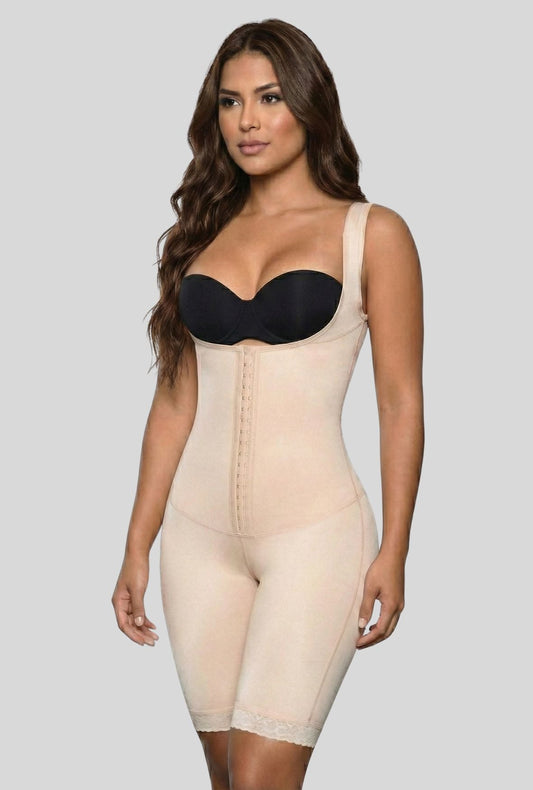 Faja de control de cuerpo completo con cierre delantero y soporte para la espalda