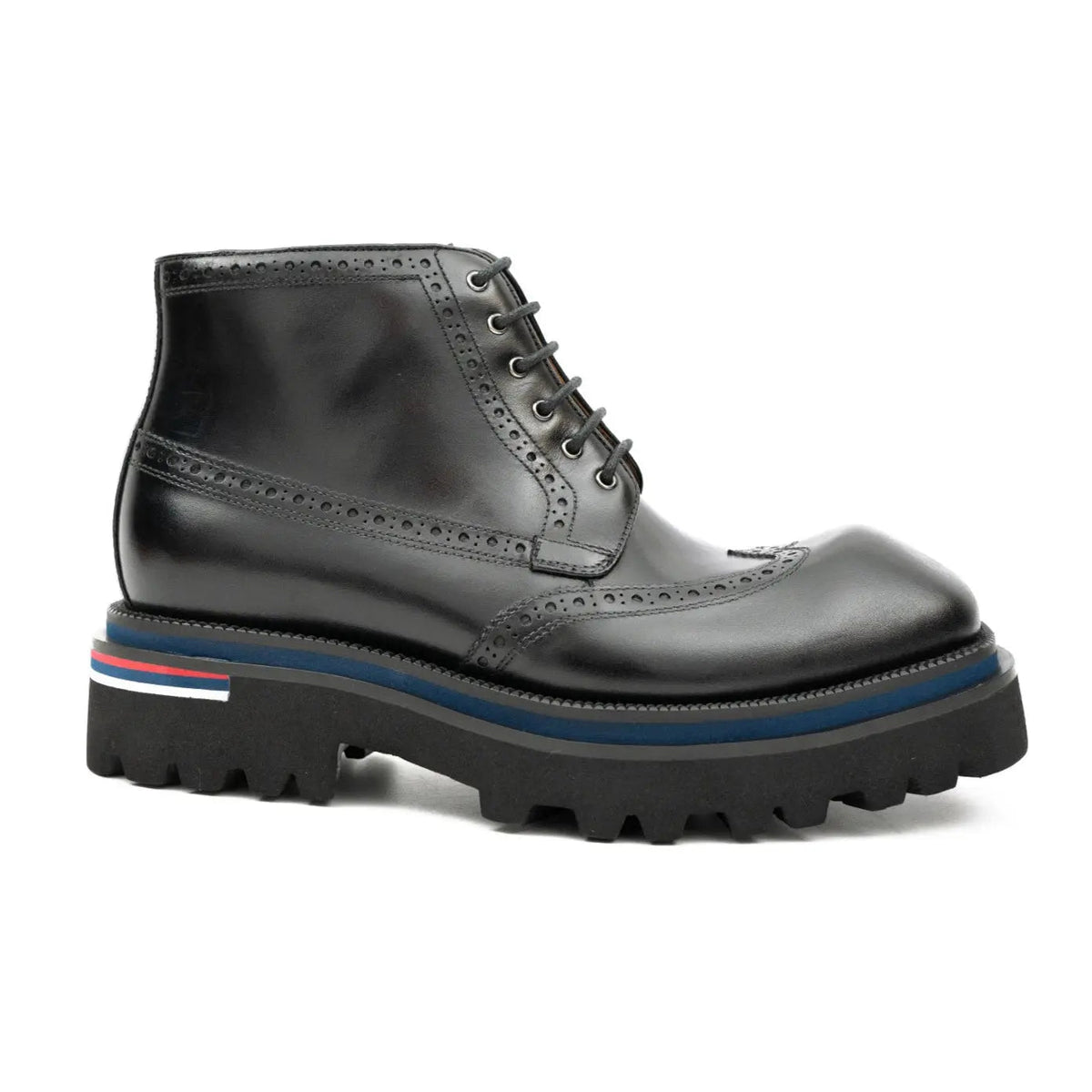 Black Wingtip Calf Leather Ankle Boots