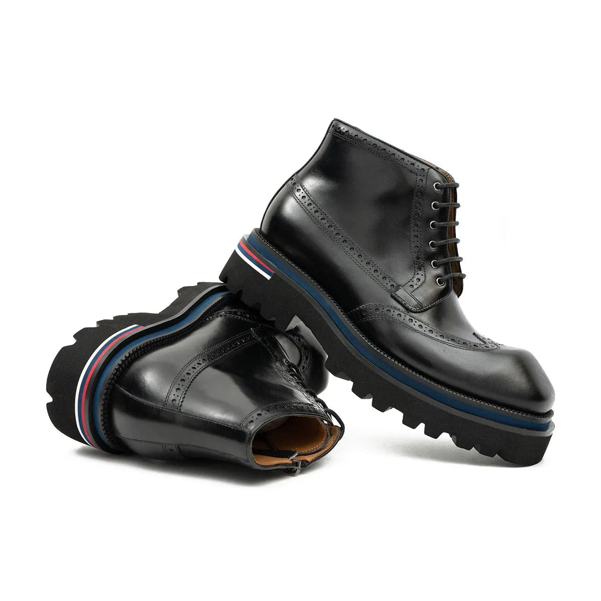 Black Wingtip Calf Leather Ankle Boots