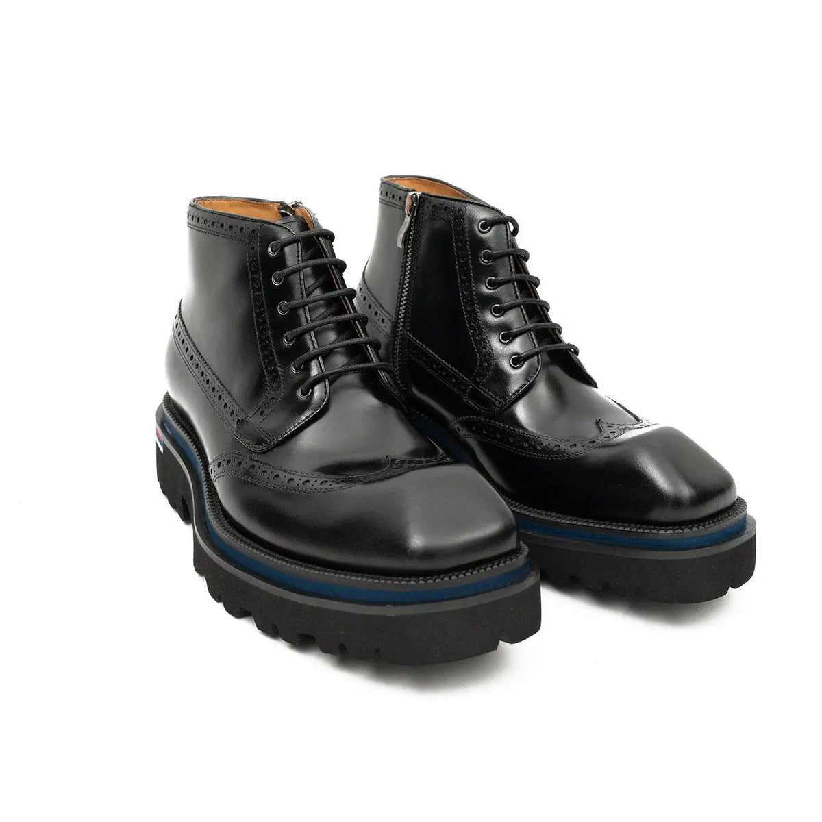 Black Wingtip Calf Leather Ankle Boots