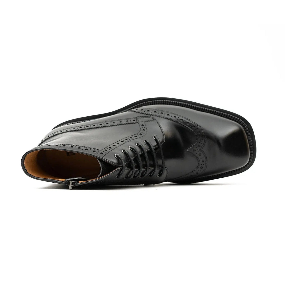 Black Wingtip Calf Leather Ankle Boots