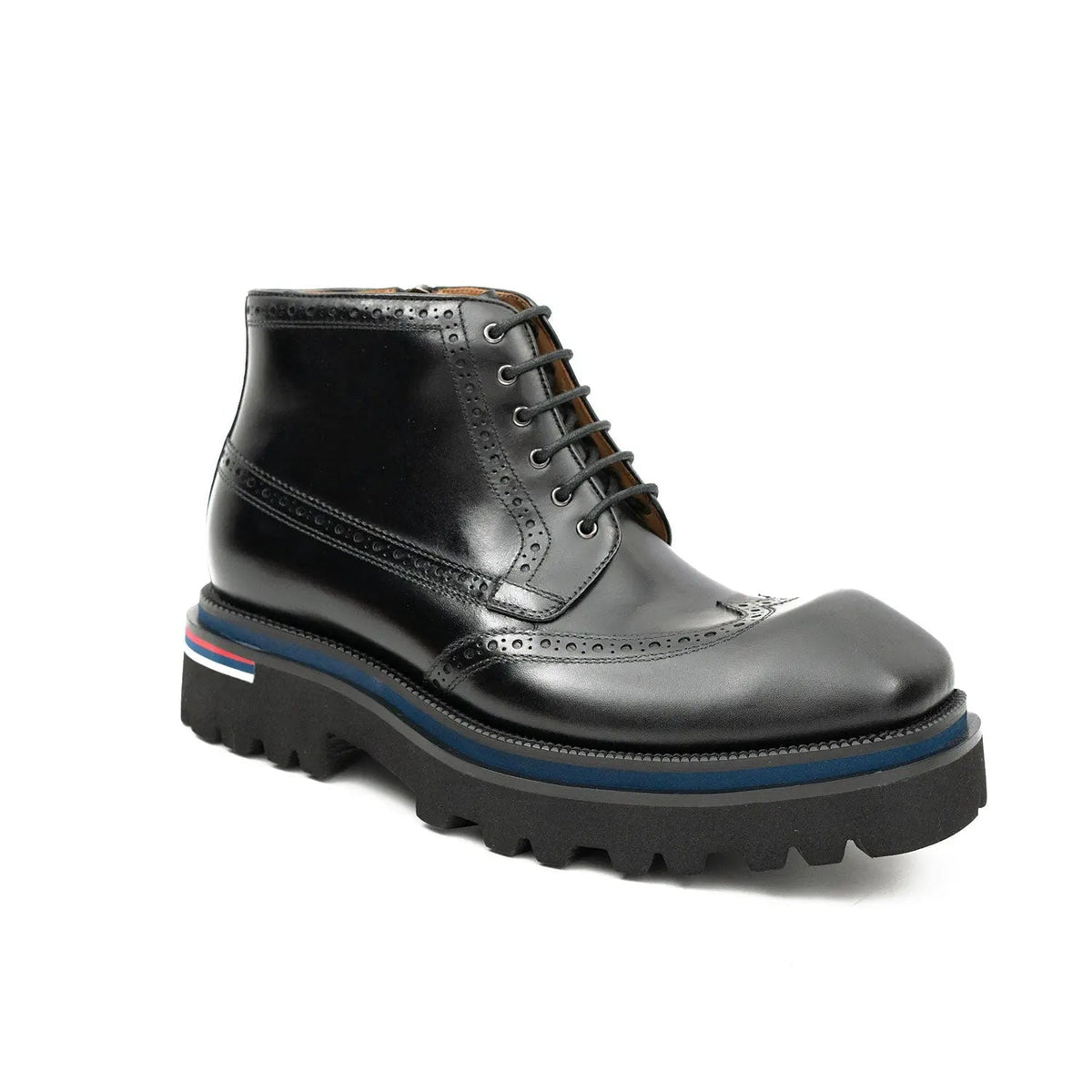Black Wingtip Calf Leather Ankle Boots