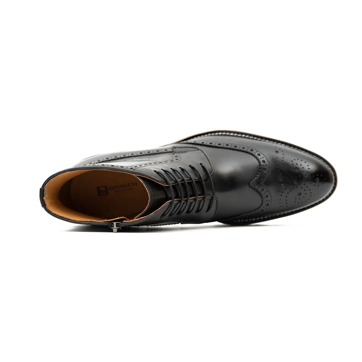 Black Wingtip Calf Leather Ankle Boots