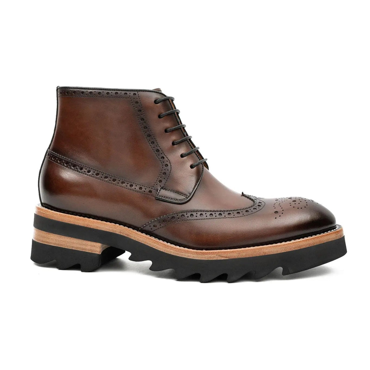 Brown Wingtip Calf Leather Ankle Boots