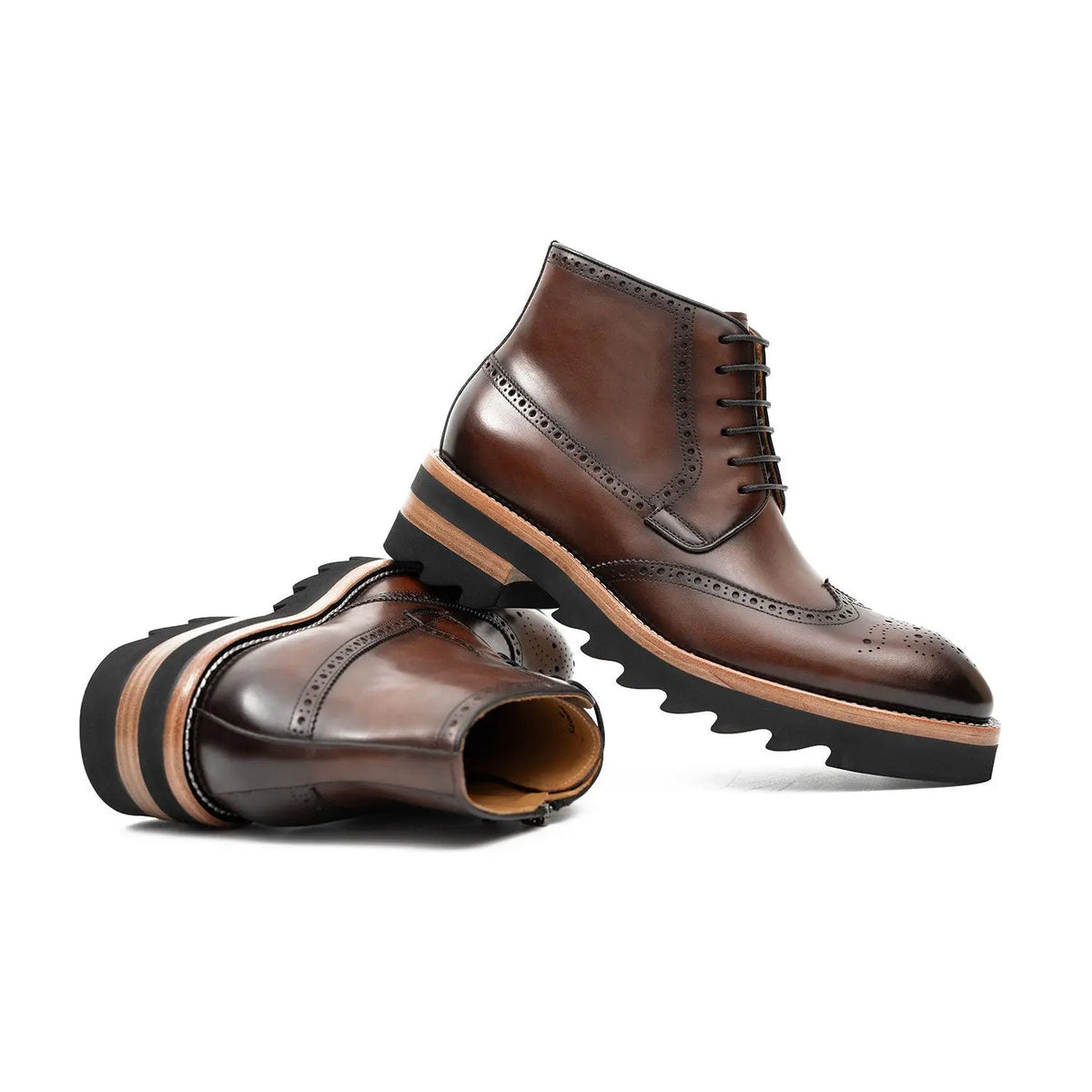 Brown Wingtip Calf Leather Ankle Boots
