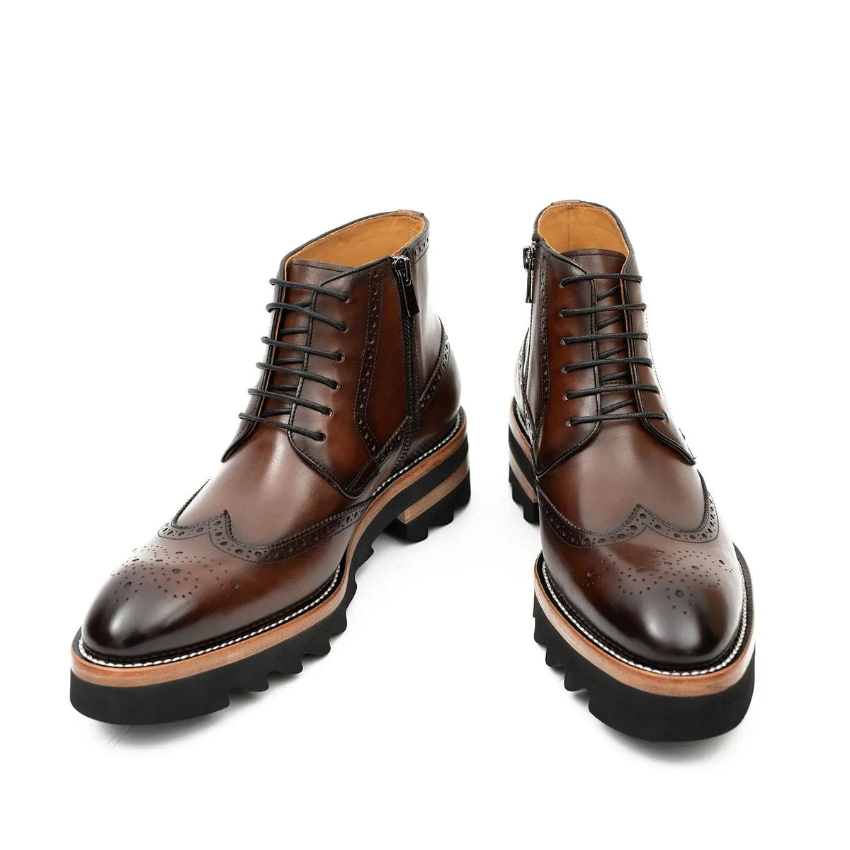 Brown Wingtip Calf Leather Ankle Boots