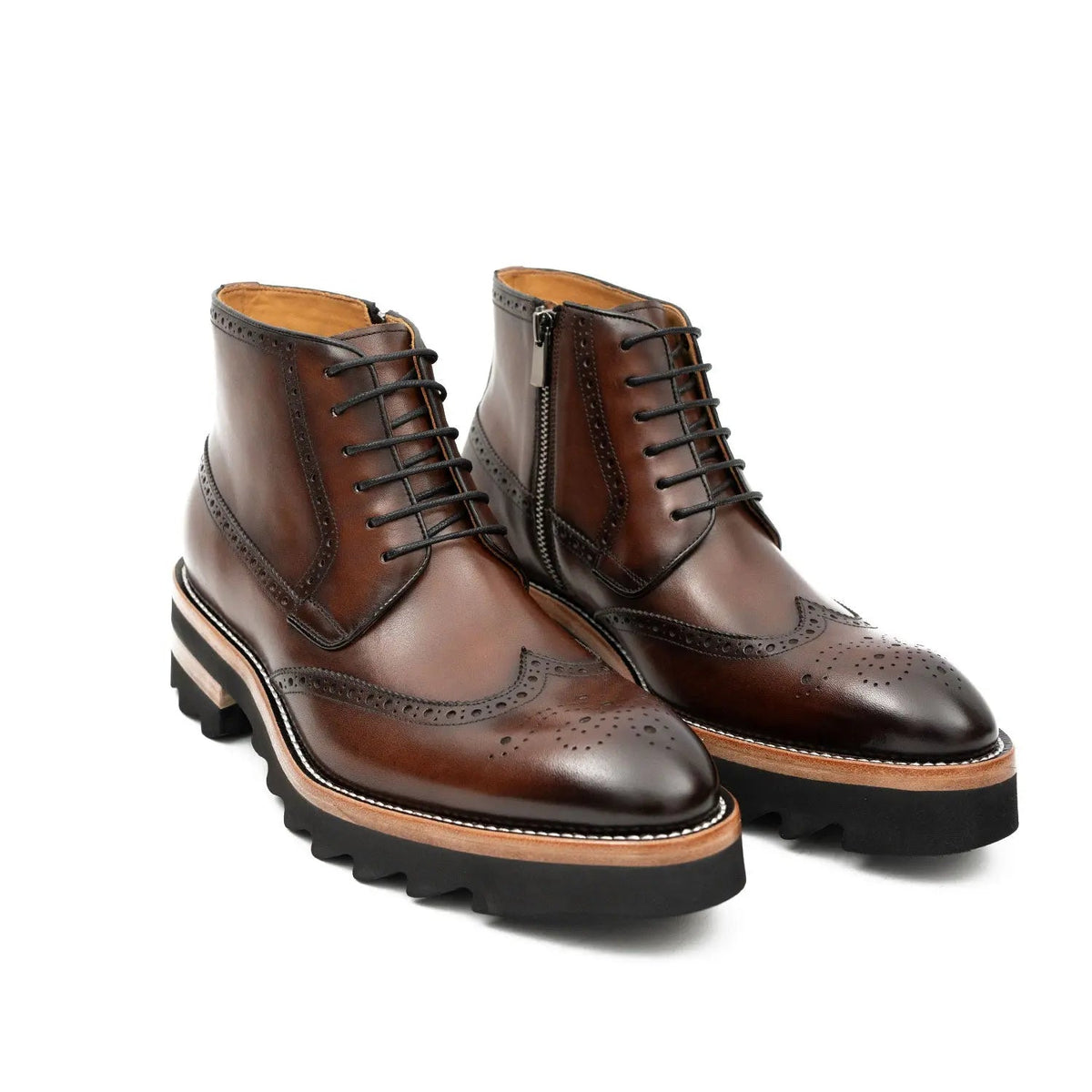 Brown Wingtip Calf Leather Ankle Boots