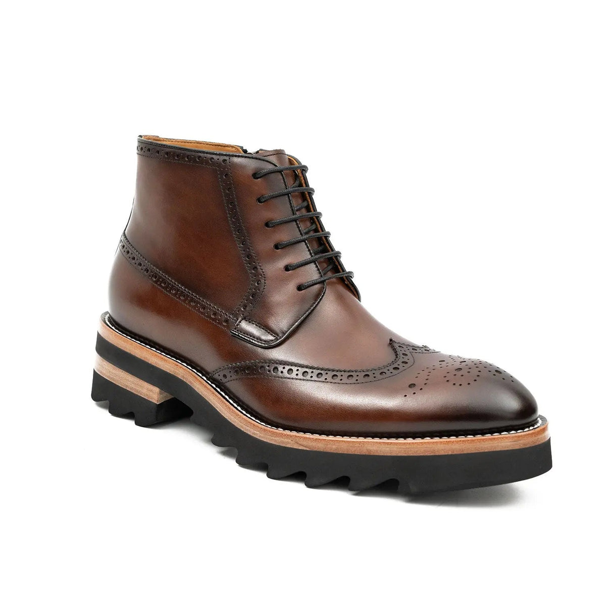 Brown Wingtip Calf Leather Ankle Boots