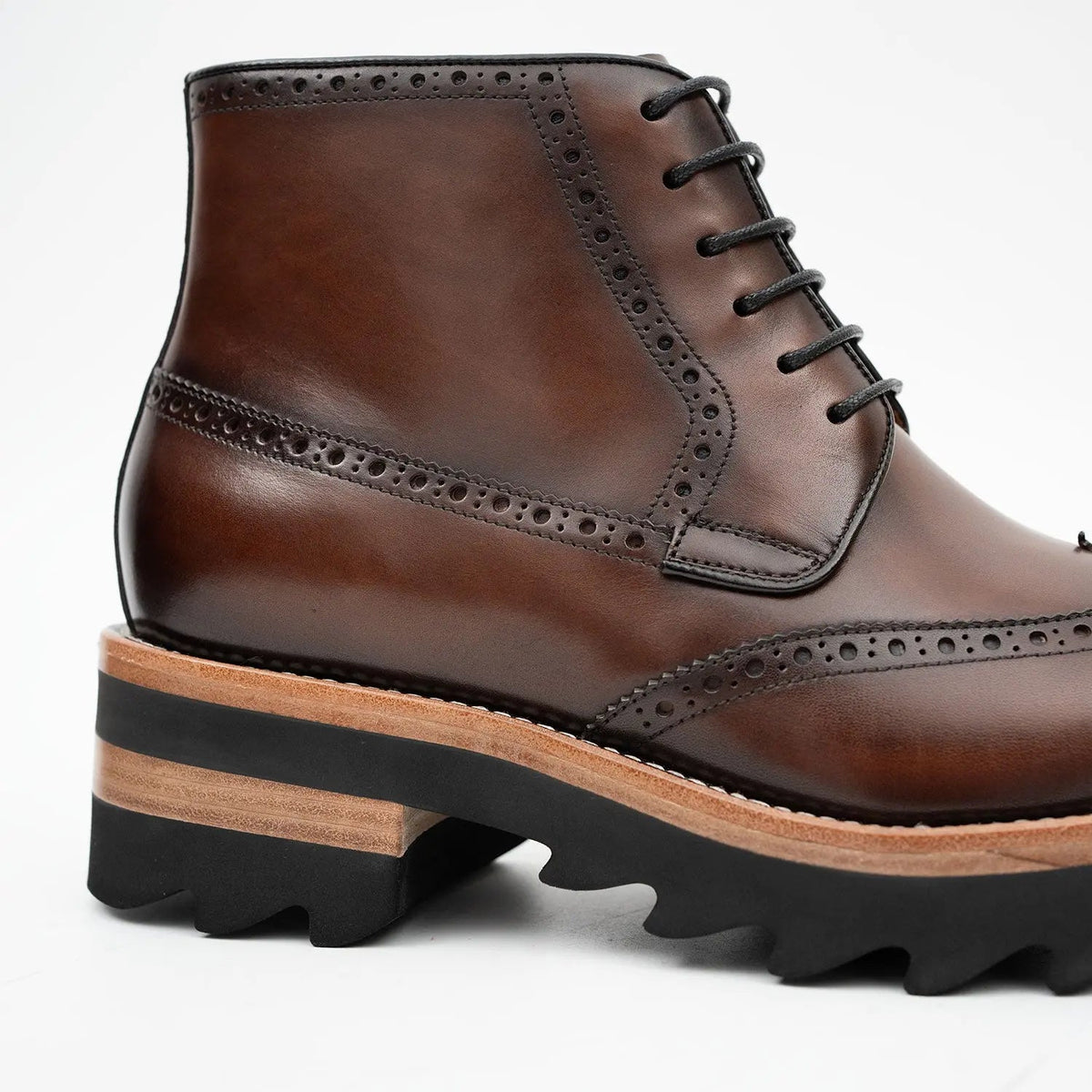 Brown Wingtip Calf Leather Ankle Boots