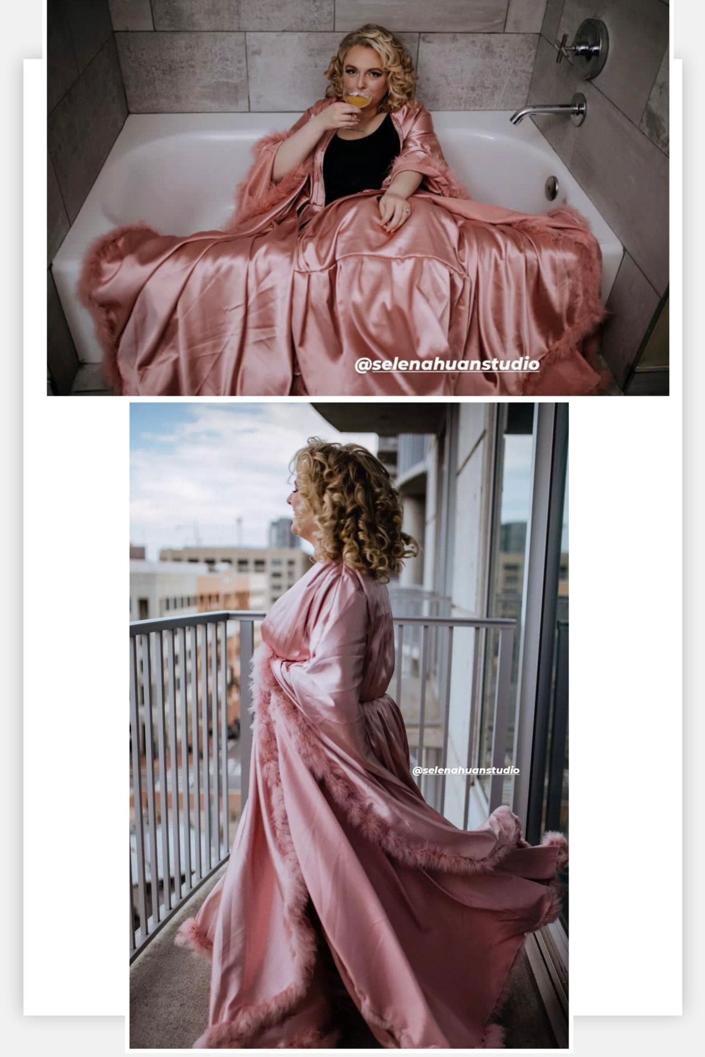 Silky Satin Feather Fringe Hem Long Robe (Victorian Style / Christmas Gift)