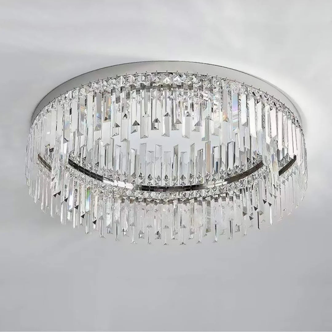 Lámpara de techo redonda de cristal plateado