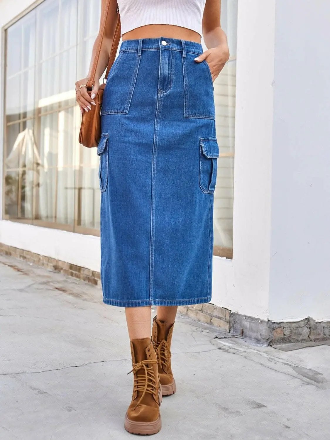 Accessories Trendsi Slit denim midi skirt with pockets