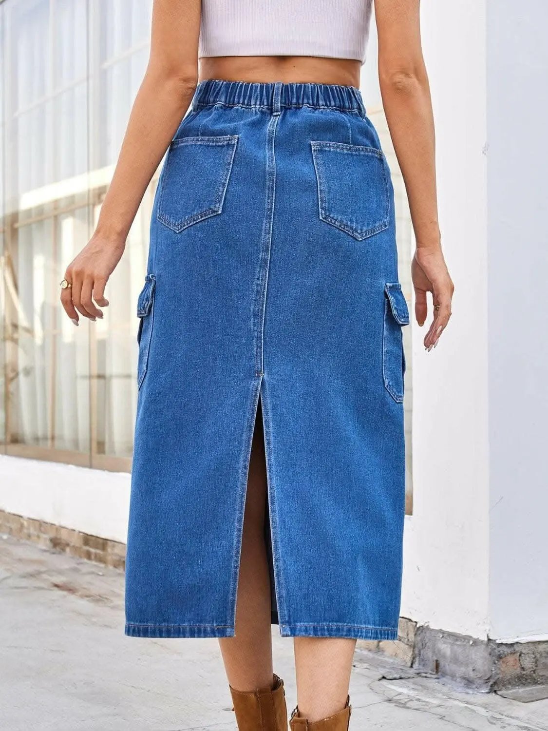 Accessories Trendsi Slit denim midi skirt with pockets