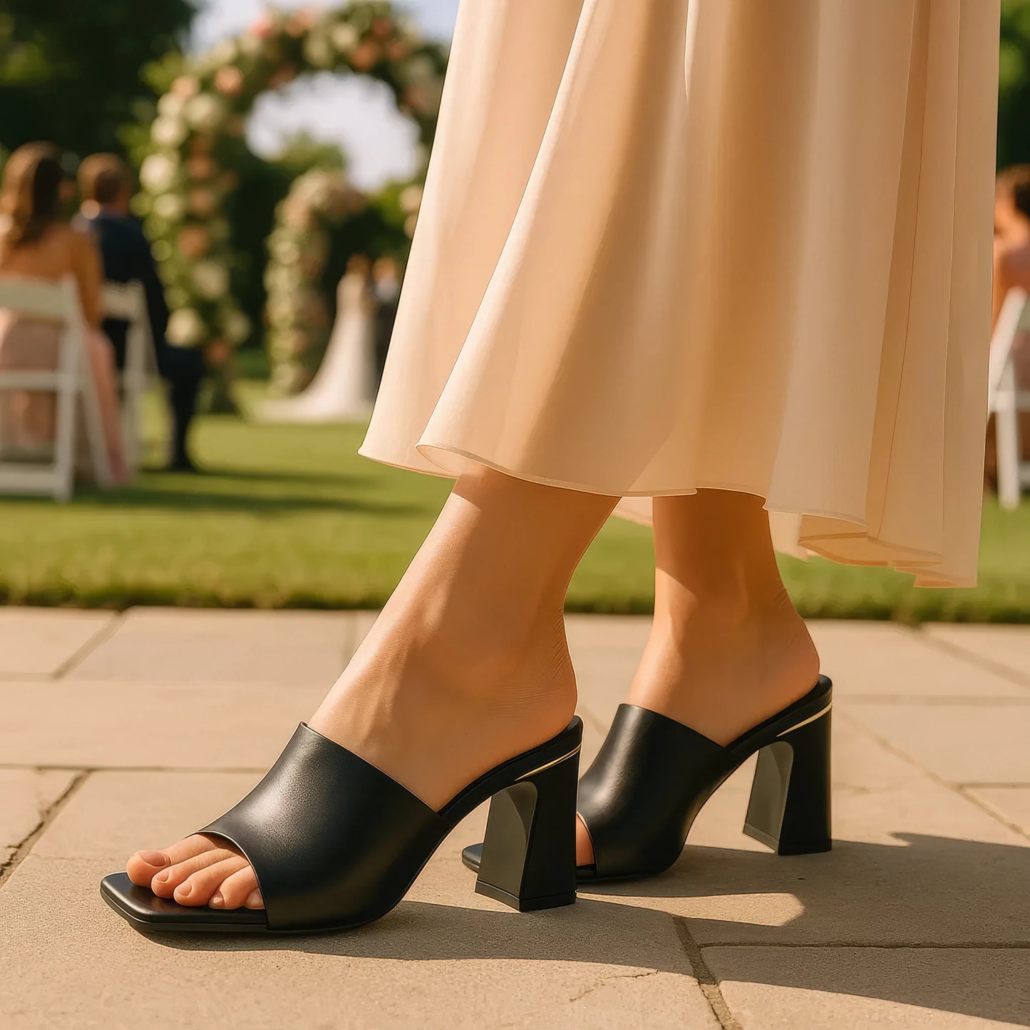 Sandalias de tacón con puntera cuadrada doradas Soho para mujer