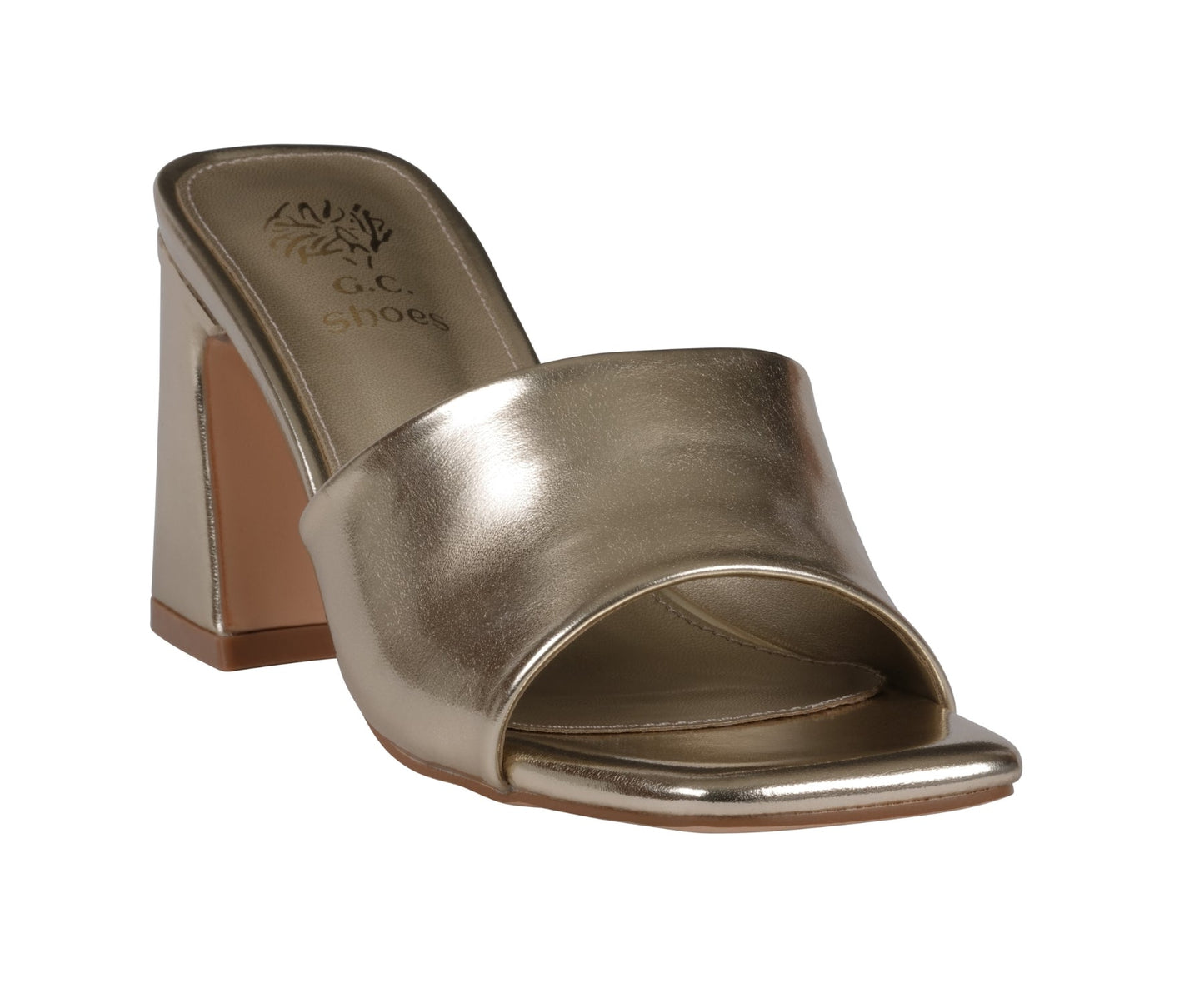 Sandalias de tacón con puntera cuadrada doradas Soho para mujer