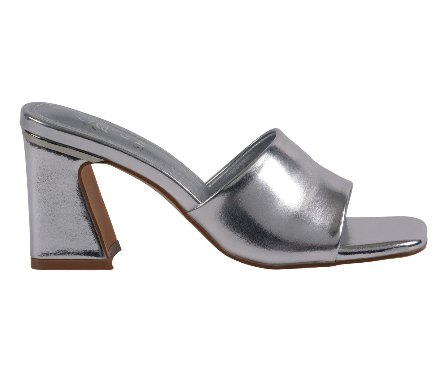 Sandalias de tacón de punta cuadrada plateadas Soho para mujer