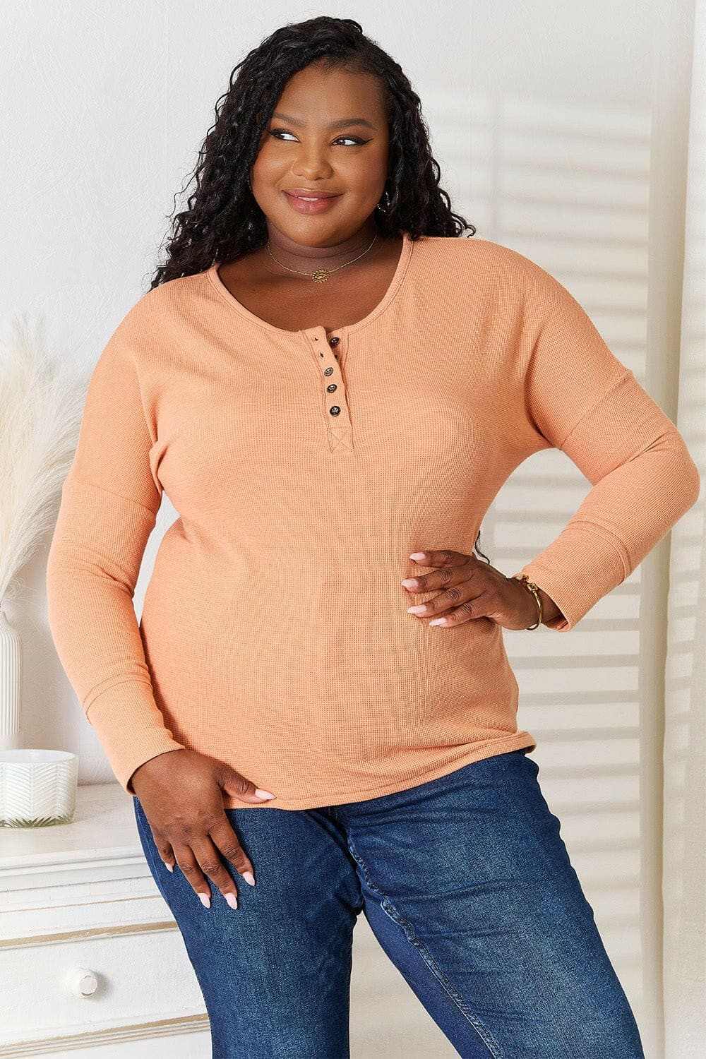 Trendsi Half Button Blouse Long Sleeve — Sophisticated Comfort