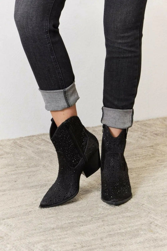 Botines de vaquera con diamantes de imitación Trendsi para mujer - Calzado de moda brillante y glamuroso