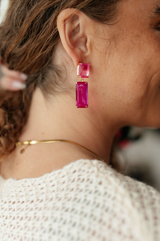 Pendientes rectangulares de cristal brillante Spirit en rosa **VENTA FINAL**