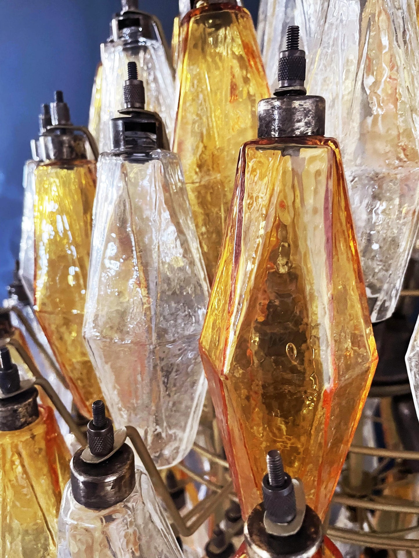 Lámpara de araña esférica de cristal transparente de Murano Poliedri en ámbar
