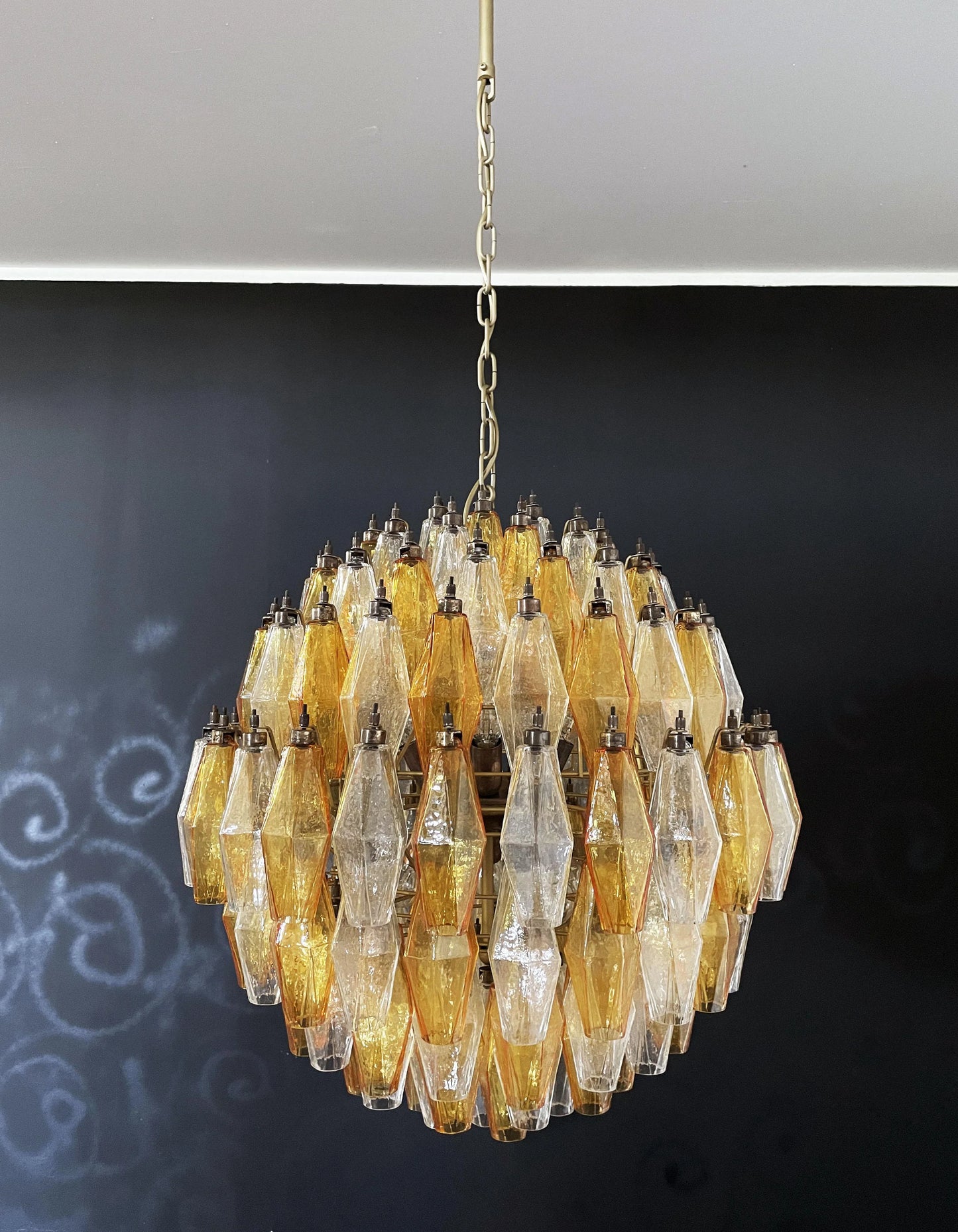 Lámpara de araña esférica de cristal transparente de Murano Poliedri en ámbar