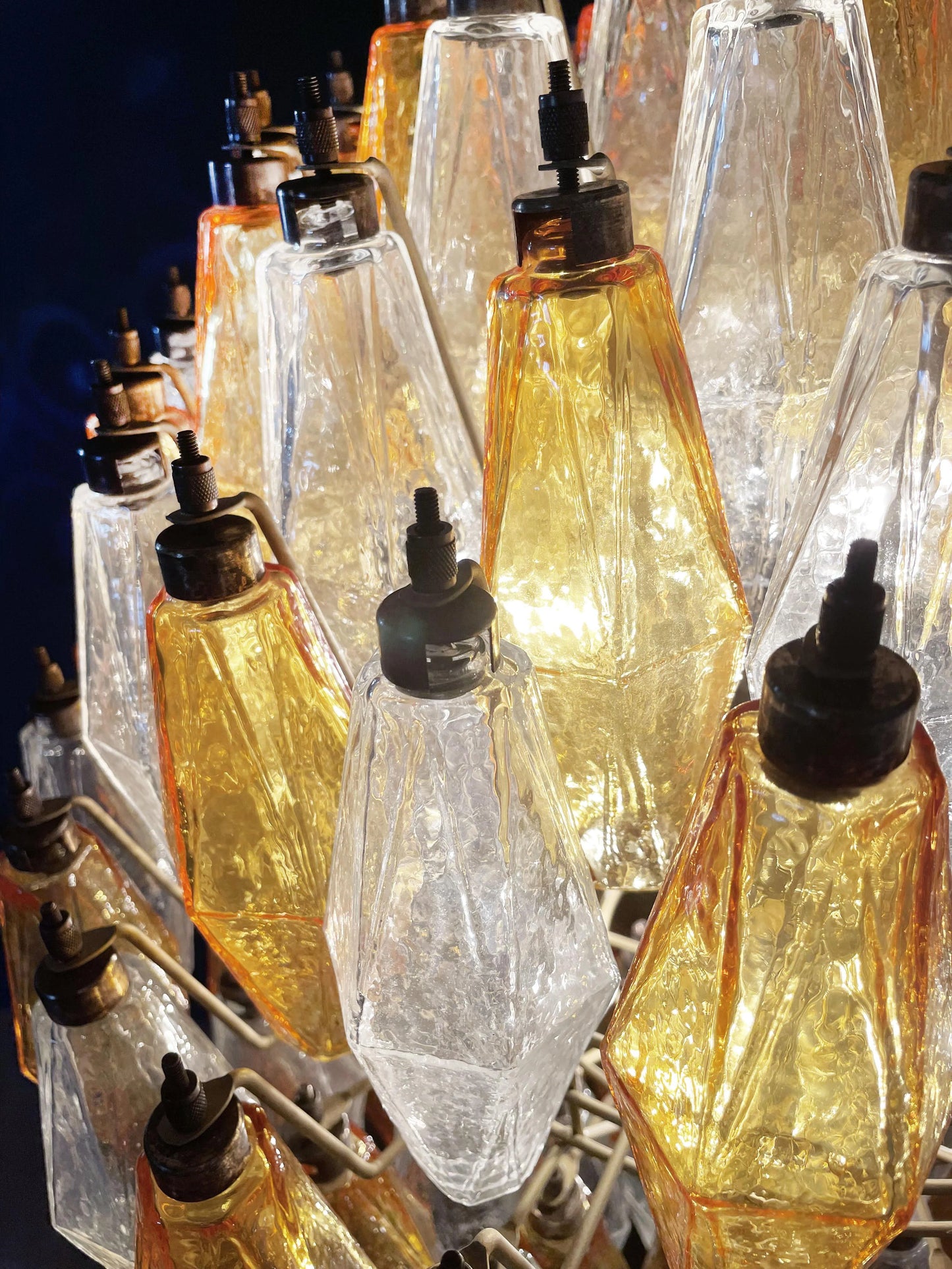 Lámpara de araña esférica de cristal transparente de Murano Poliedri en ámbar