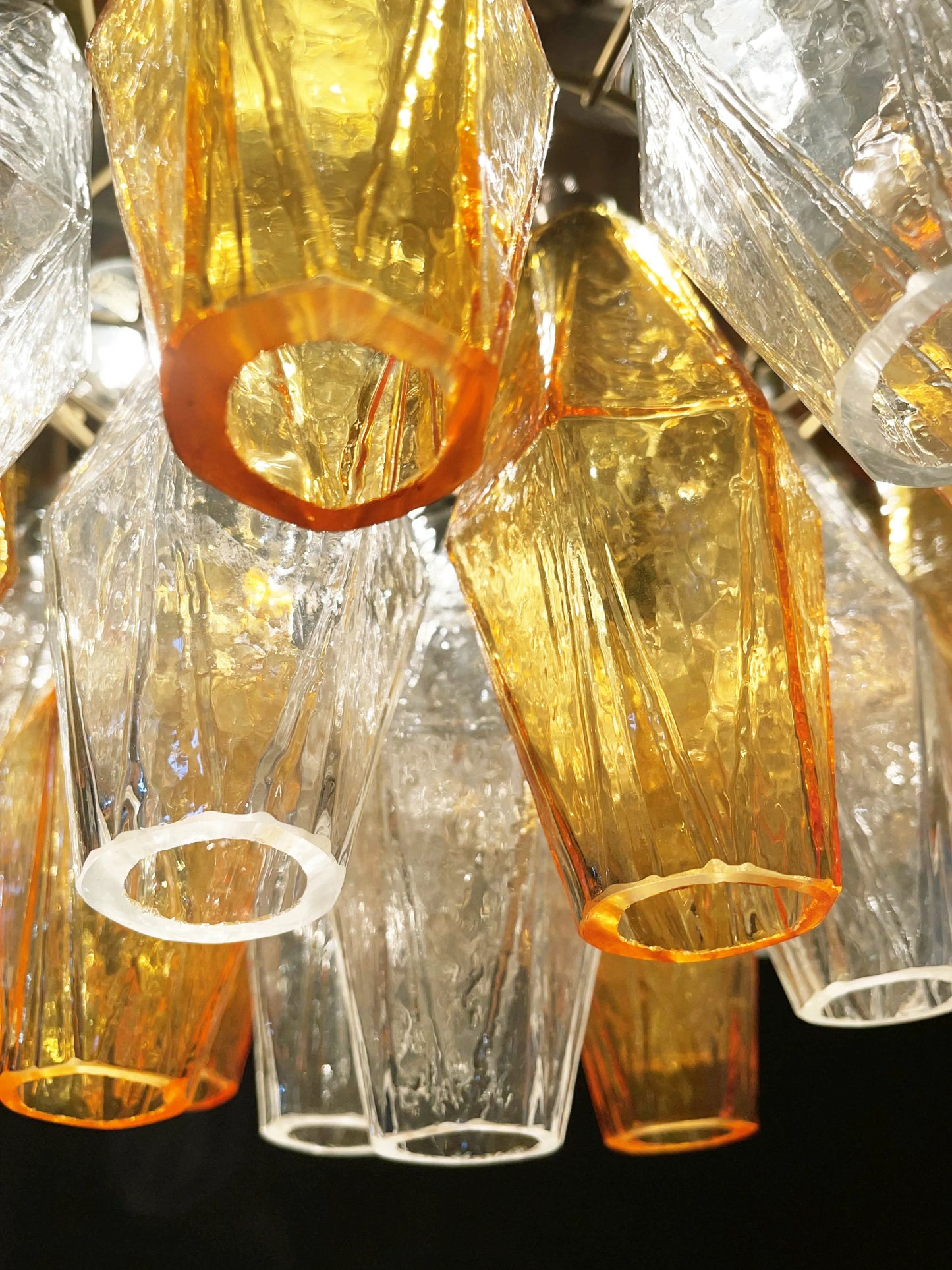 Lámpara de araña esférica de cristal transparente de Murano Poliedri en ámbar