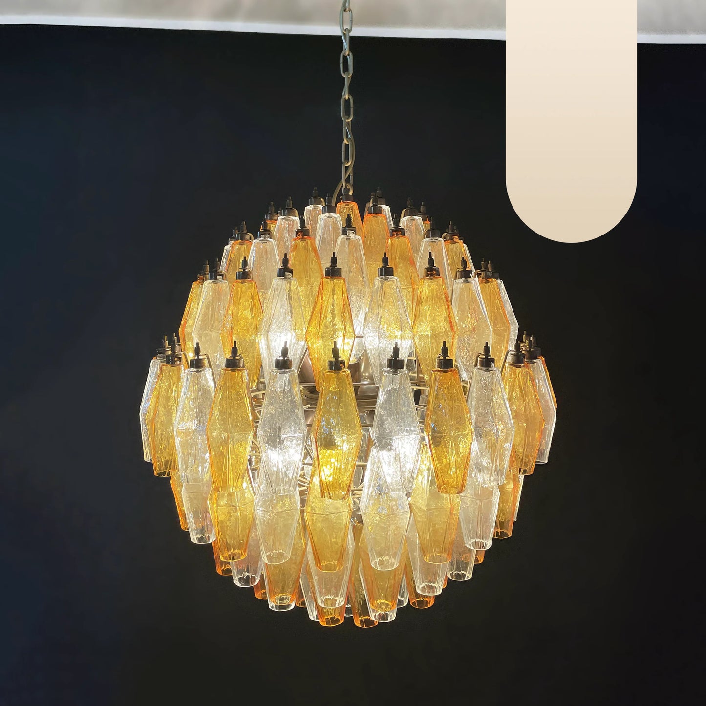 Lámpara de araña esférica de cristal transparente de Murano Poliedri en ámbar