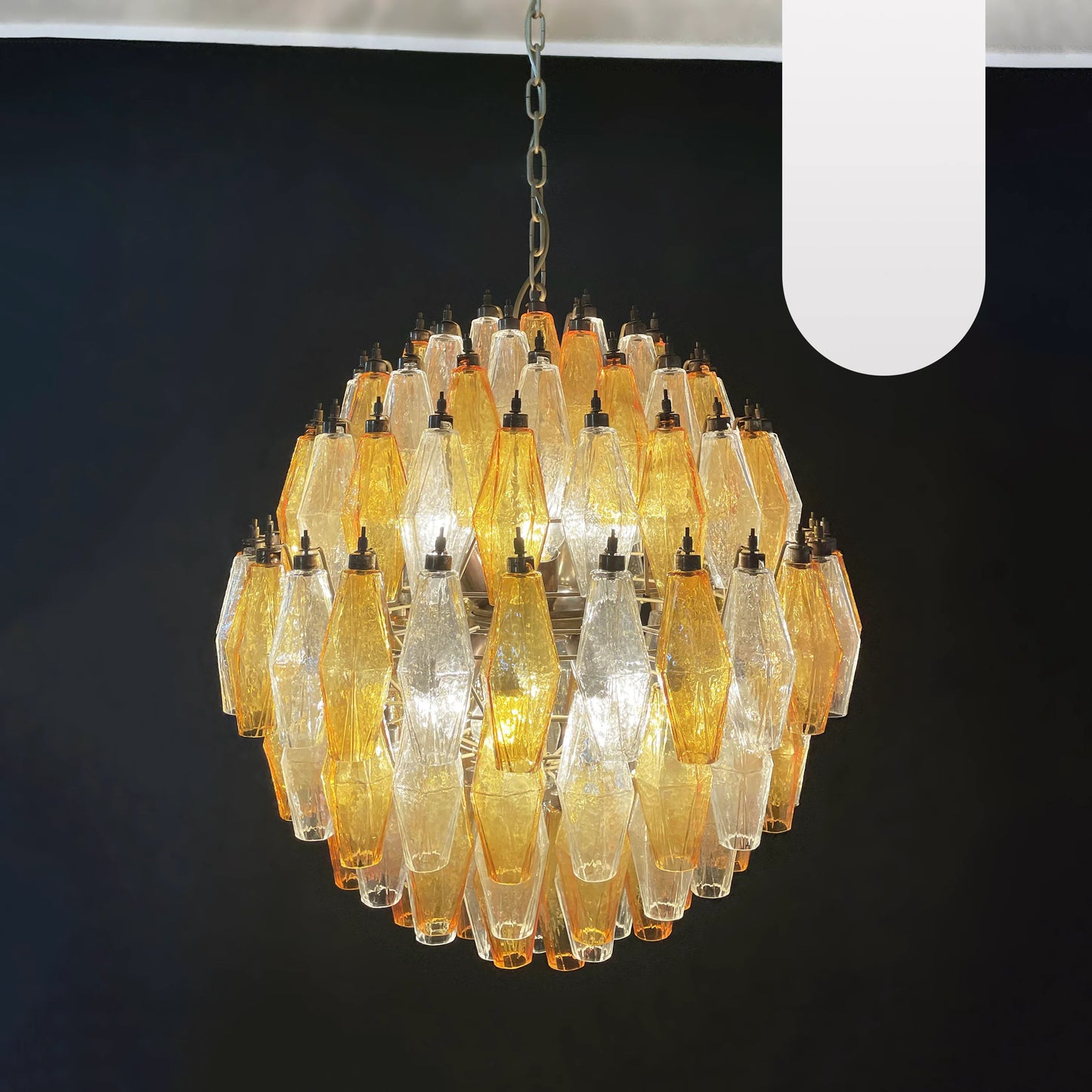 Lámpara de araña esférica de cristal transparente de Murano Poliedri en ámbar