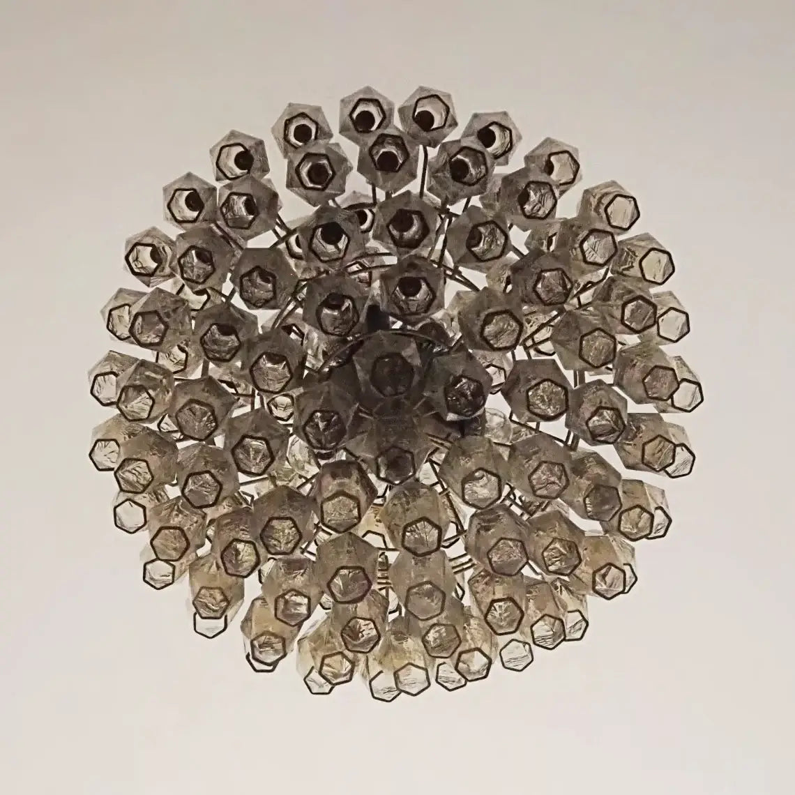Lámpara de araña de cristal ahumado Murano Poliedri esférica
