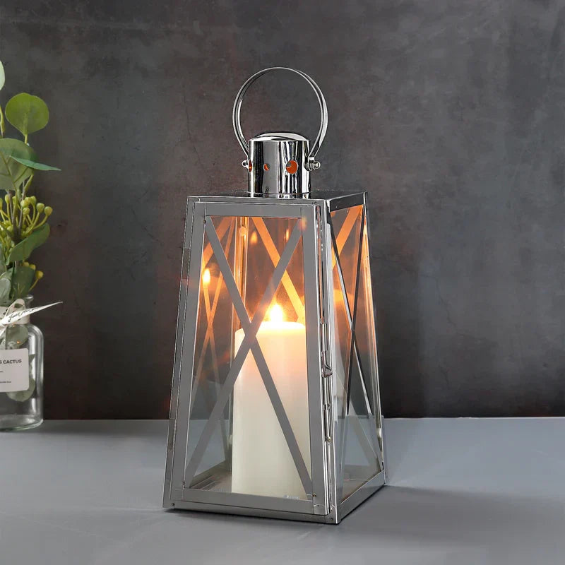 12''H Stainless Steel Decorative Lantern (Trapezoid)