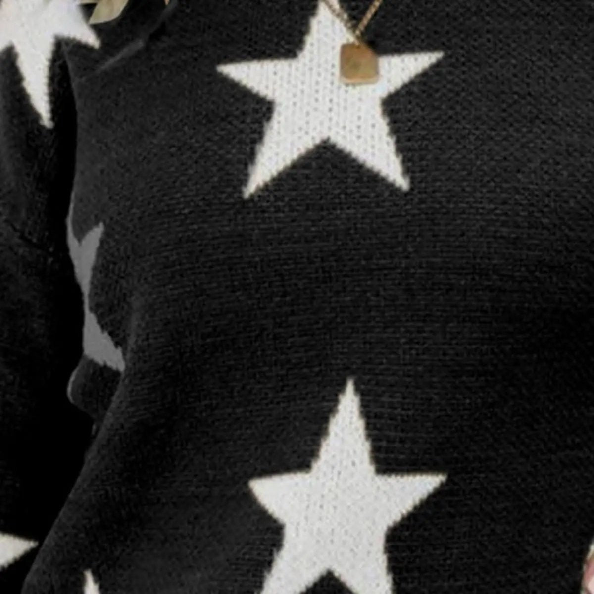 Trendsi Star Print Pullover Sweater — Soft Acrylic Knit