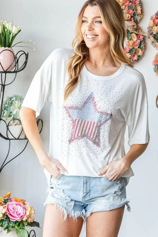 Camiseta casual de manga corta para mujer Trendsi Starlight con gráfico - Parche chic