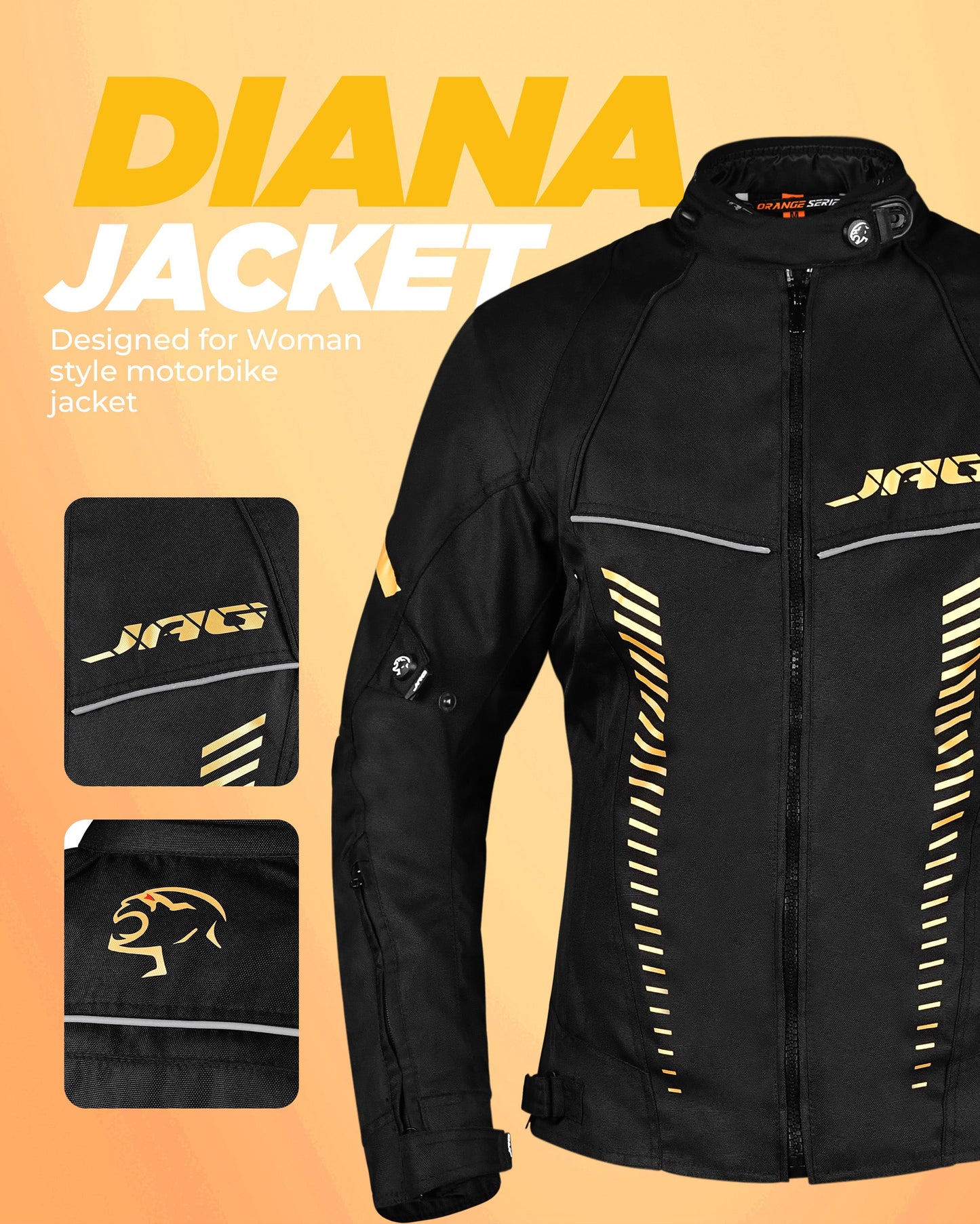Chaqueta de moto de turismo para mujer Diana (negra)