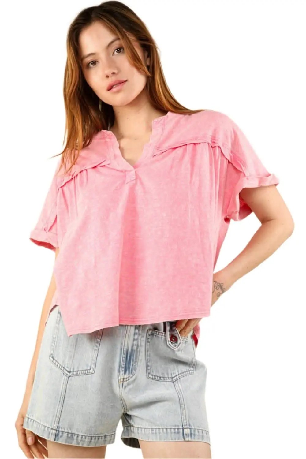 T-Shirts Trendsi Washed Tee Women's Everyday Short Sleeve T-Shirt Comfy Fit