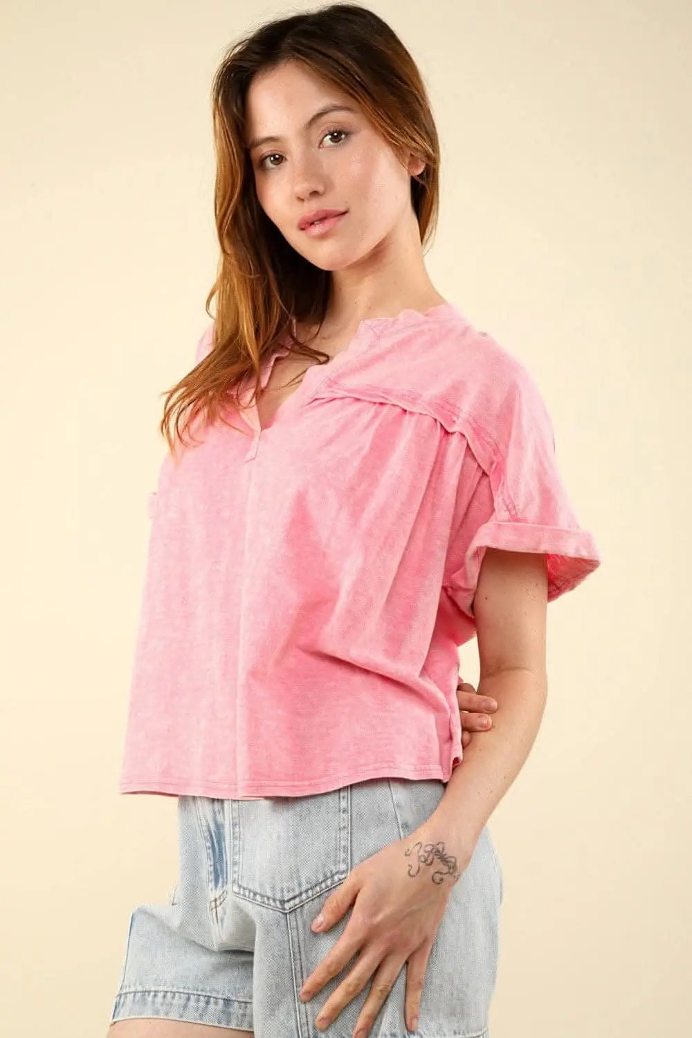 T-Shirts Trendsi Washed Tee Women's Everyday Short Sleeve T-Shirt Comfy Fit