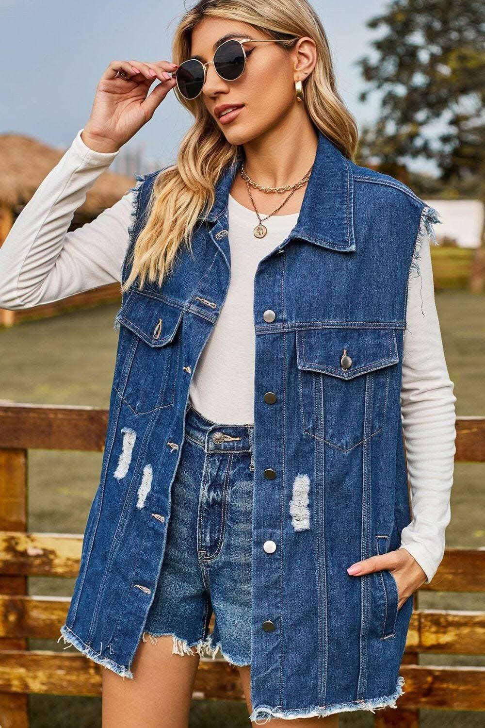Trendsi Distressed Denim Sleeveless Top — Casual Summer Style