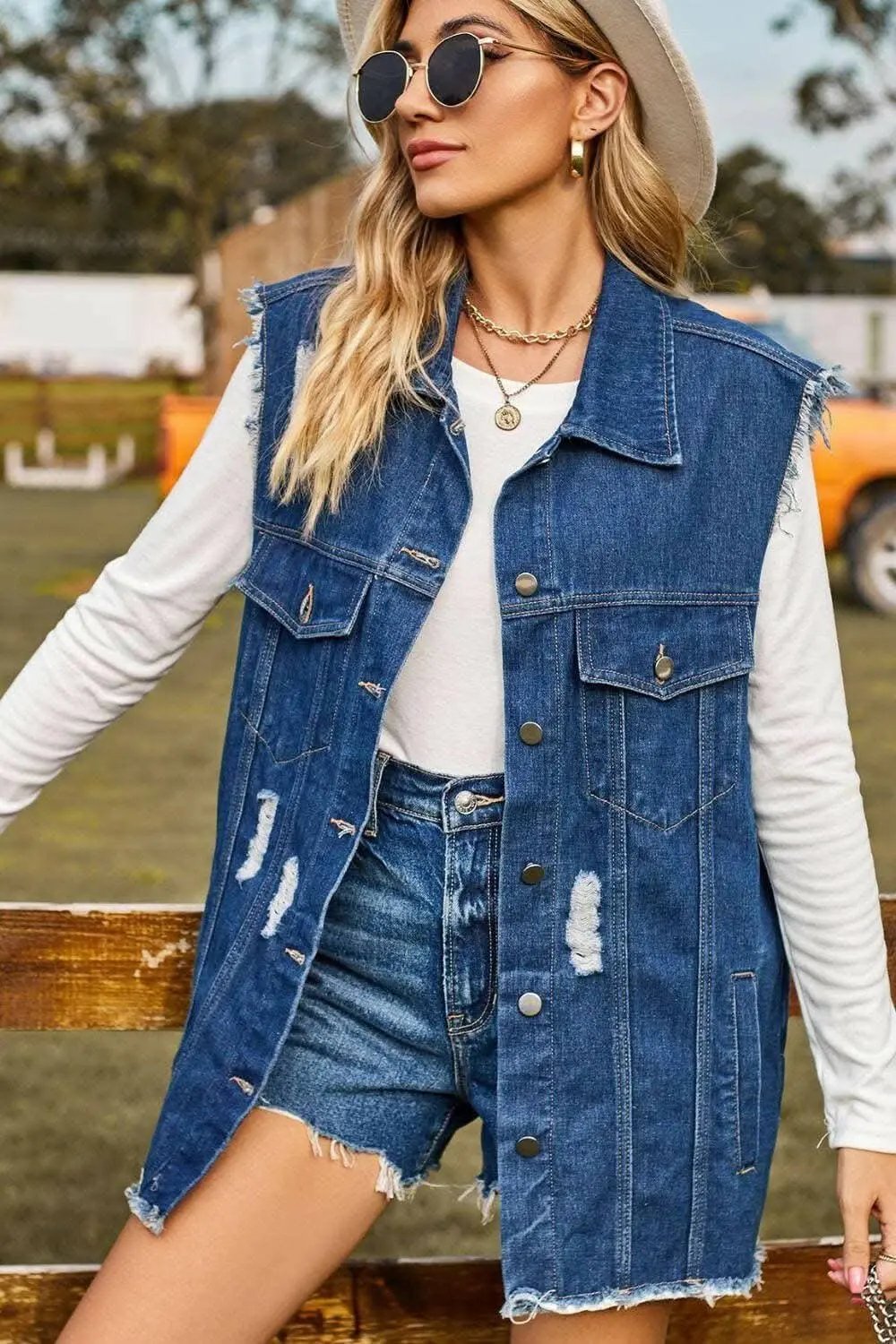 Trendsi Distressed Denim Sleeveless Top — Casual Summer Style