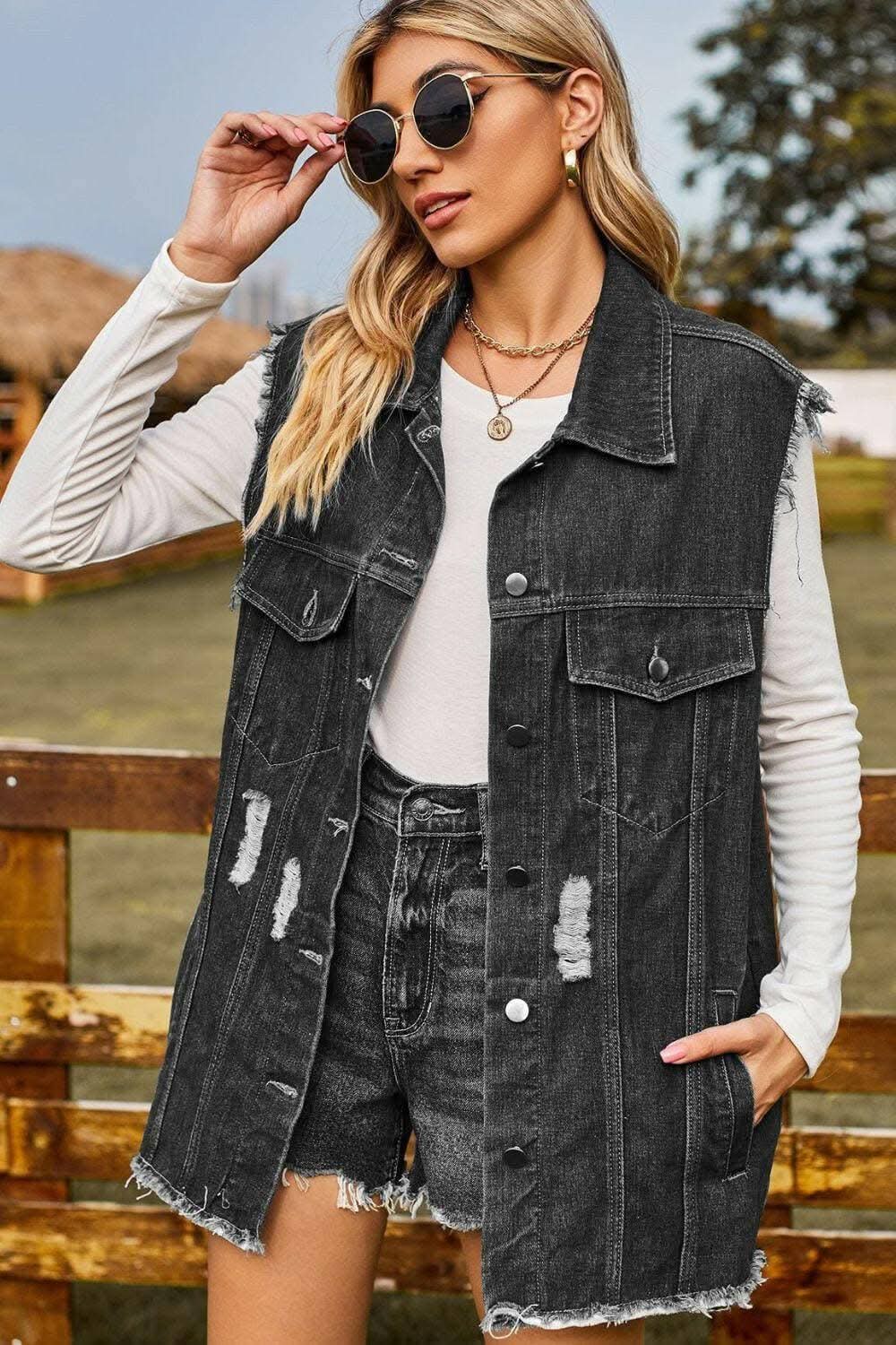 Trendsi Distressed Denim Sleeveless Top — Casual Summer Style