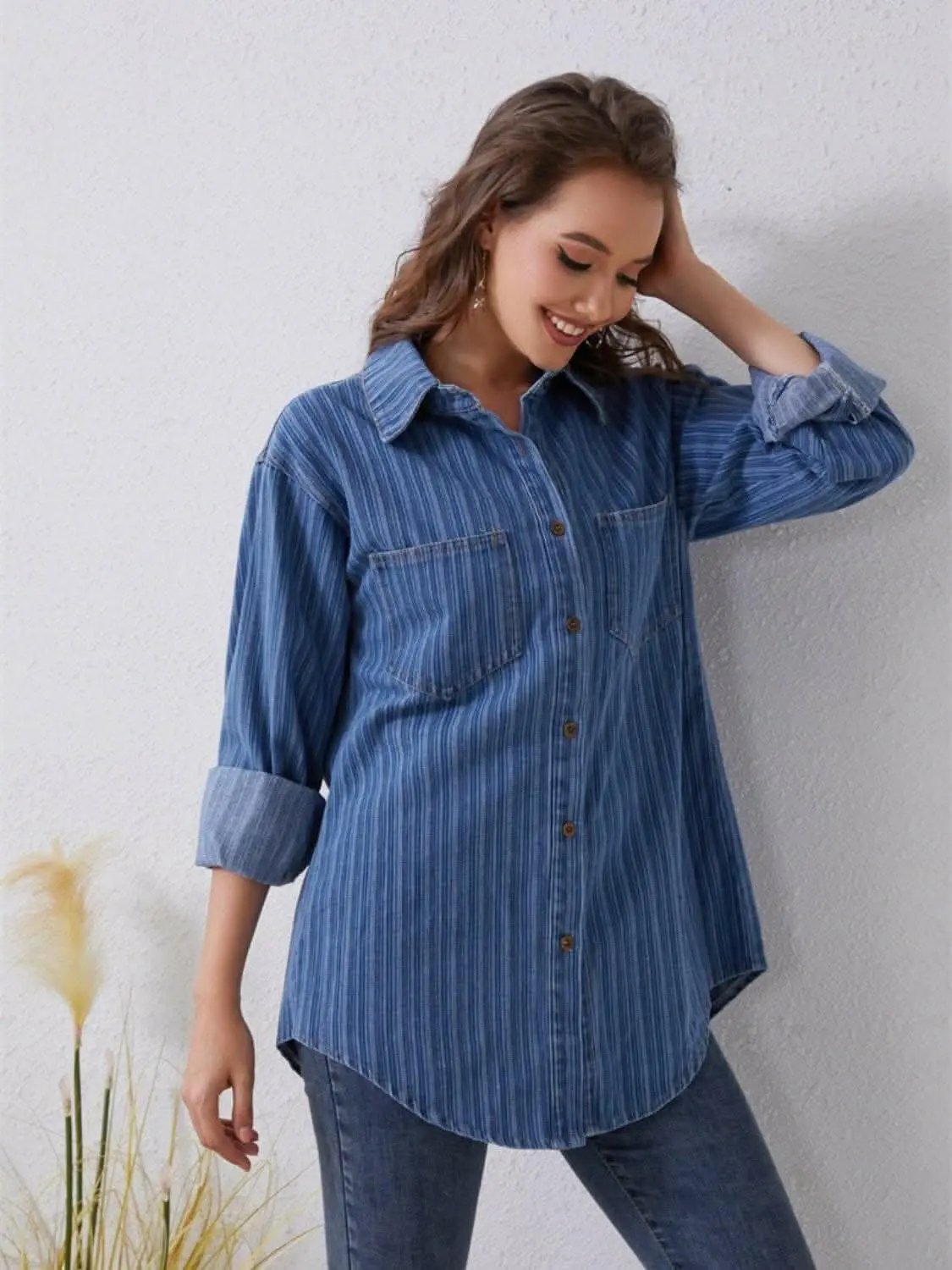 Pants Trendsi Jeans & Denim - Stylish striped denim shirt