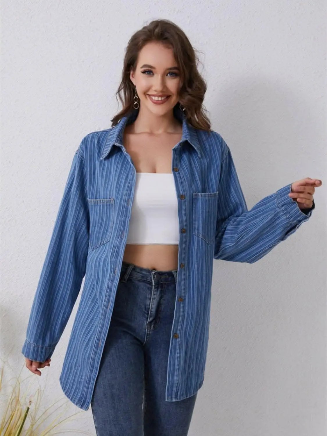 Pants Trendsi Jeans & Denim - Stylish striped denim shirt