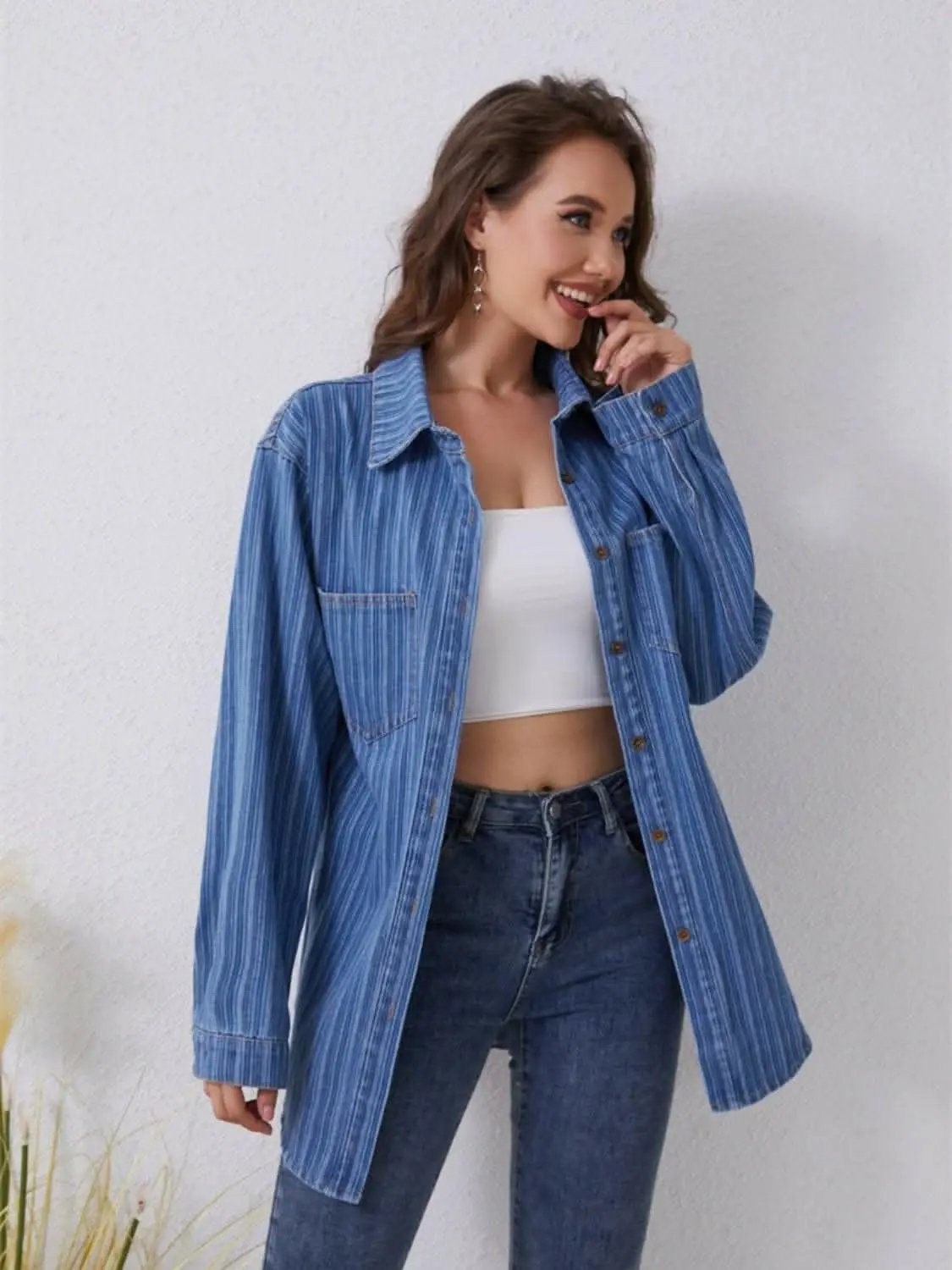 Pants Trendsi Jeans & Denim - Stylish striped denim shirt