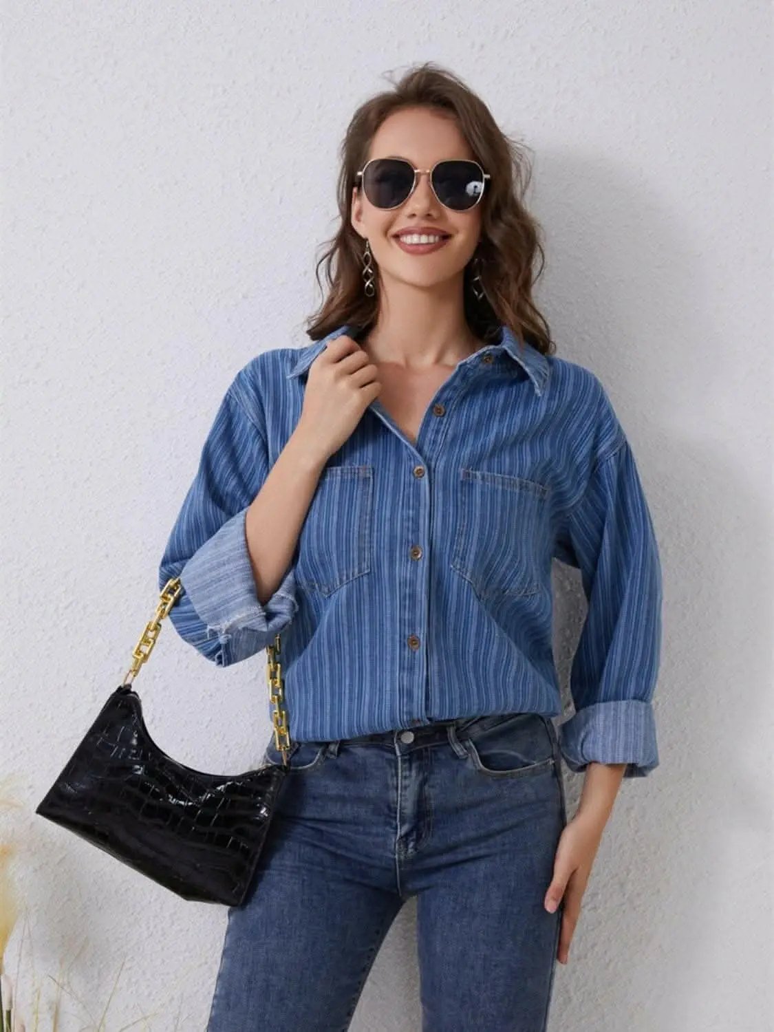 Pants Trendsi Jeans & Denim - Stylish striped denim shirt