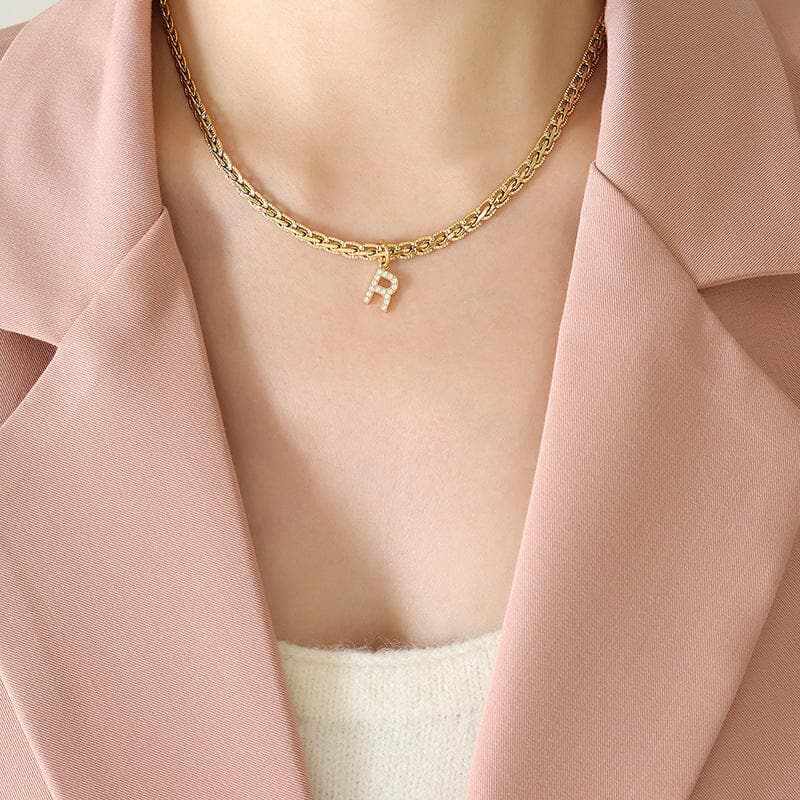 T-Shirts Trendsi Necklaces - Stylish zircon letter pendant necklace