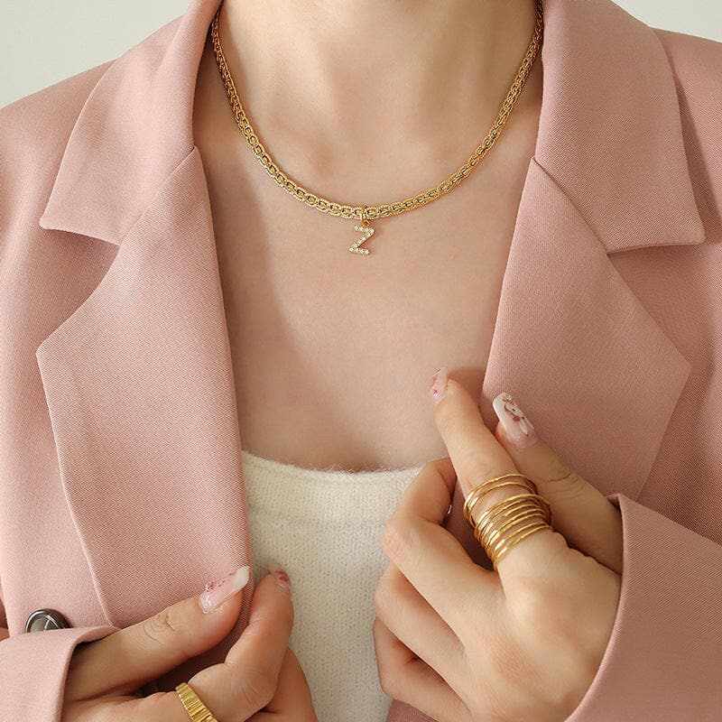 T-Shirts Trendsi Necklaces - Stylish zircon letter pendant necklace