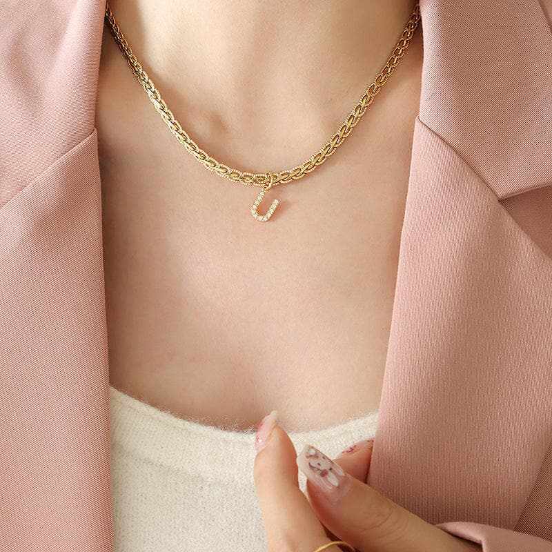 T-Shirts Trendsi Necklaces - Stylish zircon letter pendant necklace