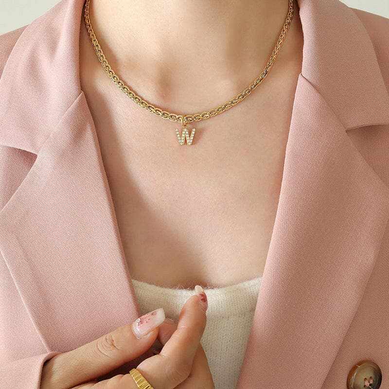 T-Shirts Trendsi Necklaces - Stylish zircon letter pendant necklace