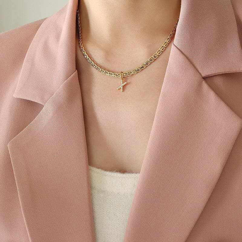 T-Shirts Trendsi Necklaces - Stylish zircon letter pendant necklace