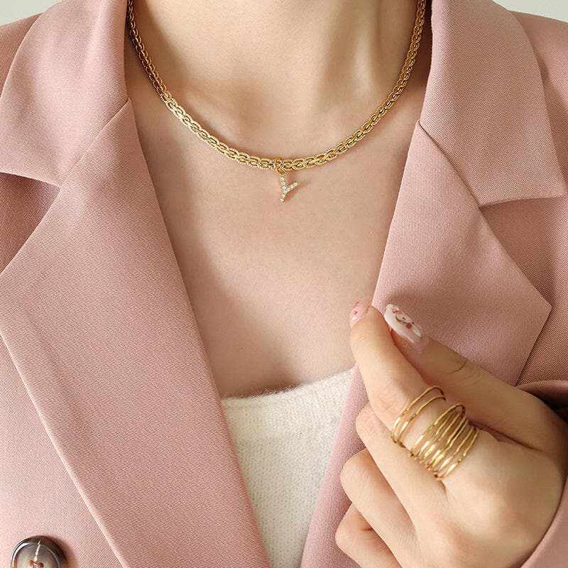 T-Shirts Trendsi Necklaces - Stylish zircon letter pendant necklace