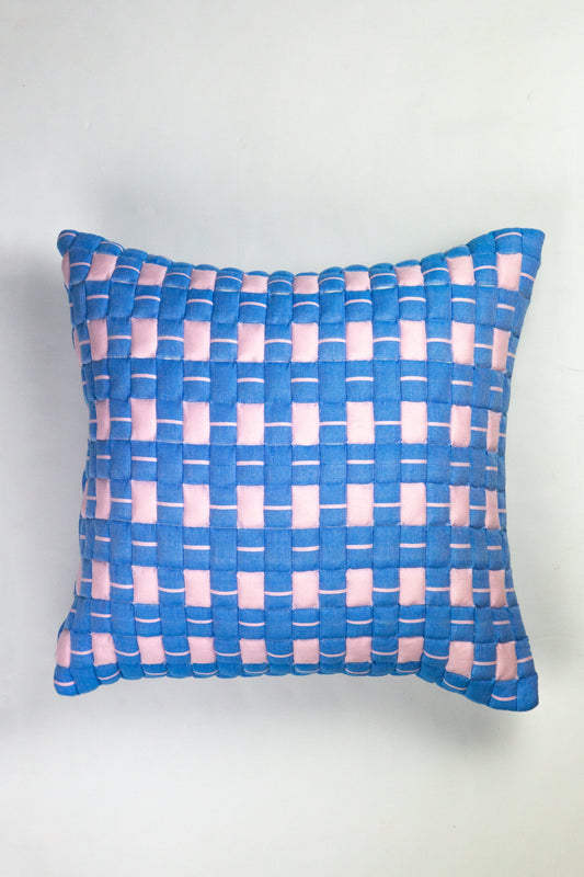 Sujani Quilted Pillow — Soft Pink and Blue